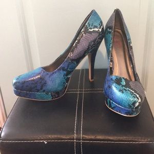 Multi Blue snake skin print heels by Torrid